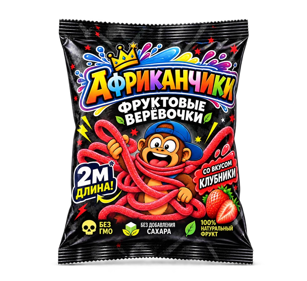 Фруктовые верёвочки Африканчики, вкус клубники